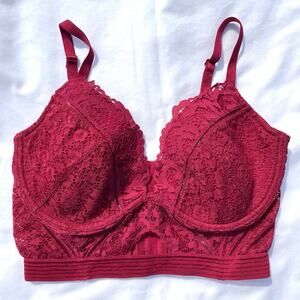 Victoria’s Secret Very Sexy Lined Plunge Longline Bra 34DD Red Lace Underwire